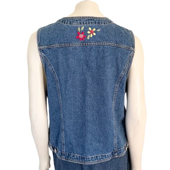 VTG SUSAN BRISTOL Floral Embroidered Denim Vest Bohemian Festival SZ L - Picture 8 of 13